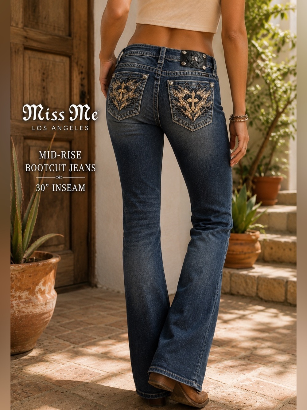 Miss Me Los Angeles Mid-Rise Bootcut Jeans Dark Wash 30” Inseam Women’s size 27